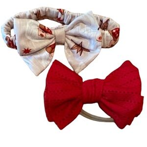 Christmas Holiday Theme Baby Headband Bows Baby Girl Set of 2